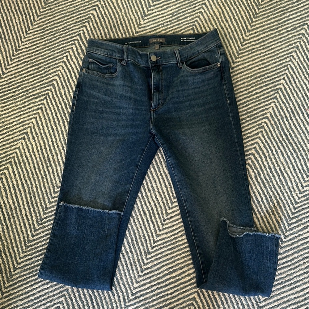 DL1961 Blue Straight Jeans with Raw Hems